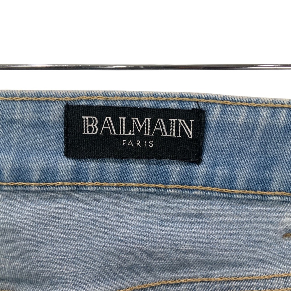 Balmain Light Blue Jeans 32 Button Zip Mid Rise Straight Monogram Back Pockets - Picture 5 of 10